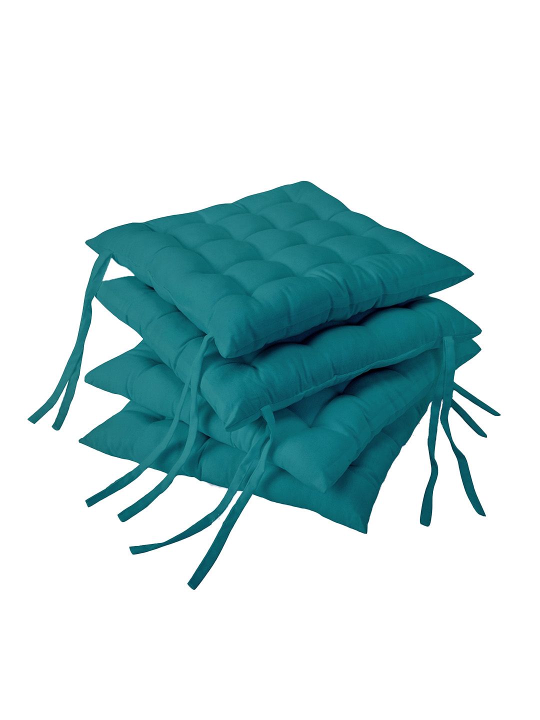 Encasa Homes Set of 4 Blue Solid Cotton Chair Pads Price in India