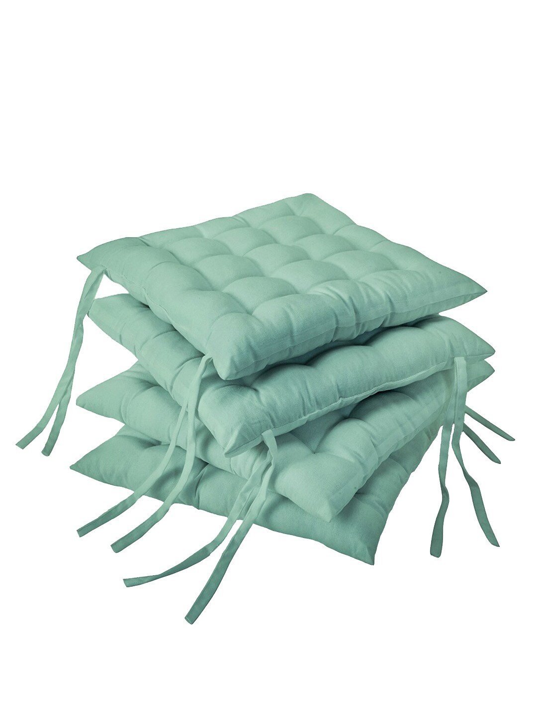 Encasa Homes Set of 4 Pastel Green Solid Cotton Chair Pads Price in India