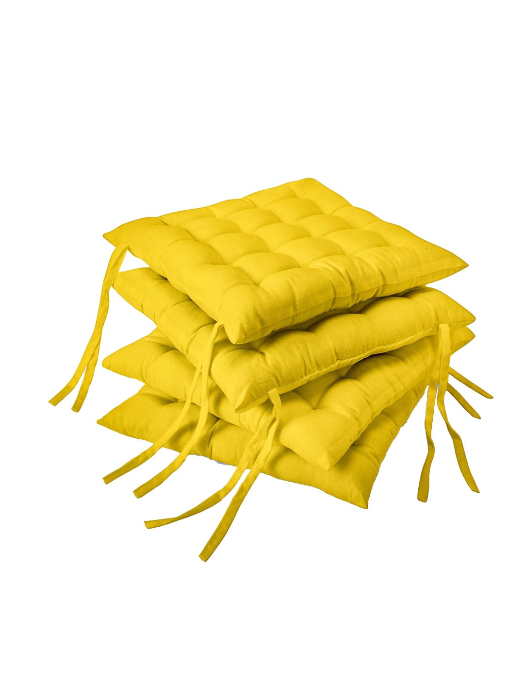 Encasa Homes Set of 4 Yellow Solid Cotton Chair Pads Price in India