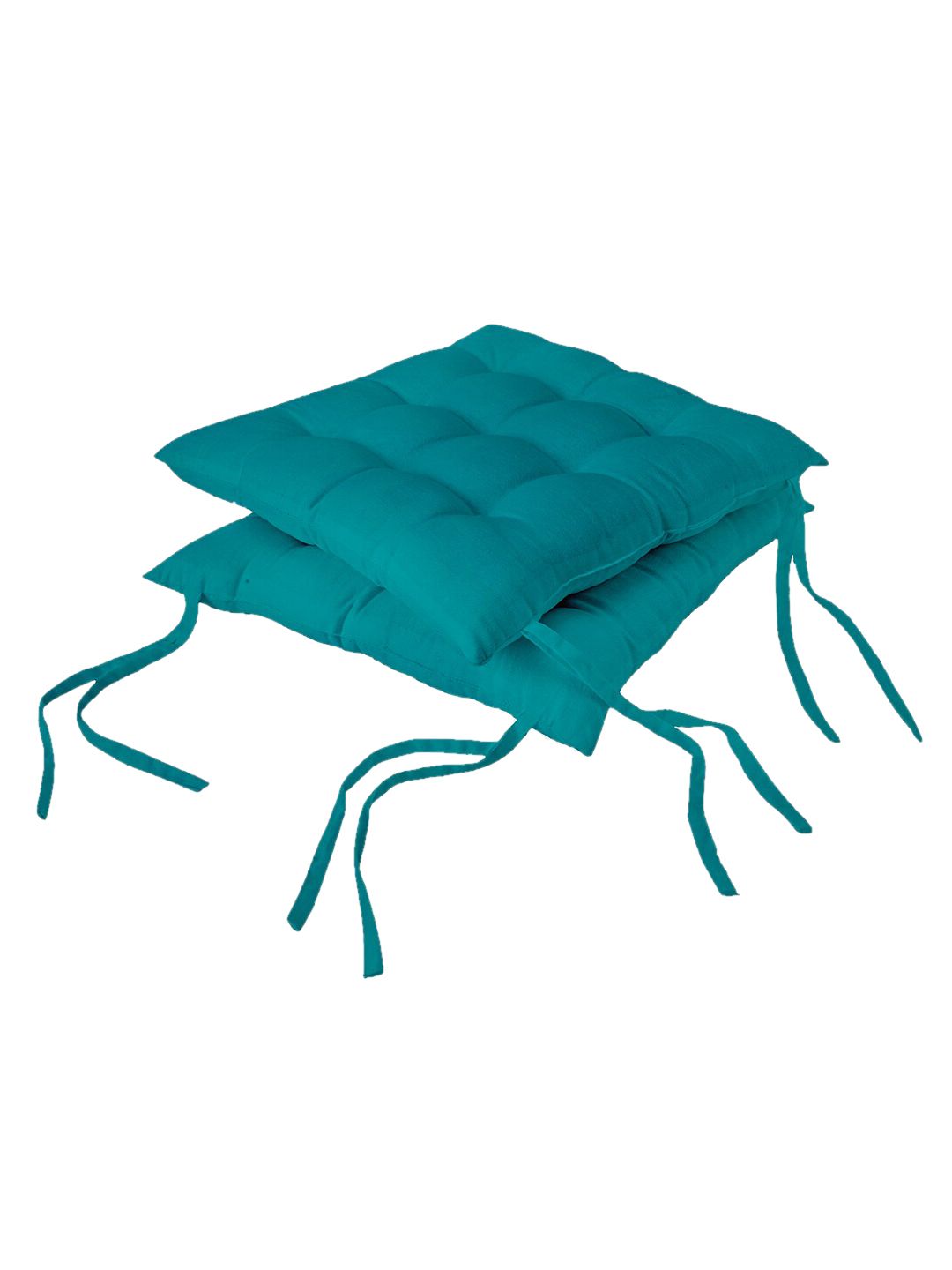 Encasa Homes Set of 2 Blue Solid Cotton Chair Pads Price in India