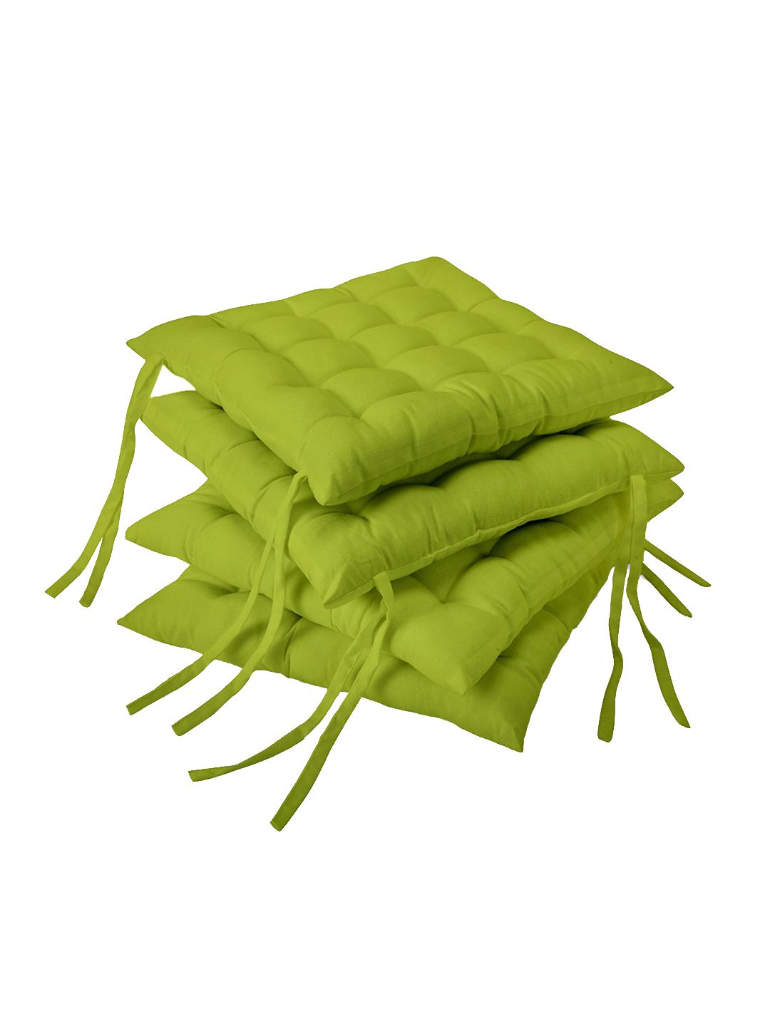 Encasa Homes Set of 4 Lime Green Solid Cotton Chair Pads Price in India