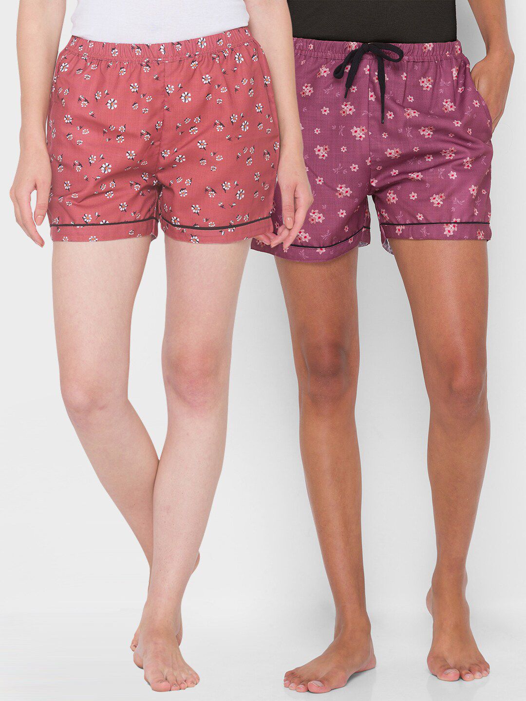 FashionRack Women Brown & Purple Set Of 2 Printed Lounge Shorts Price in India