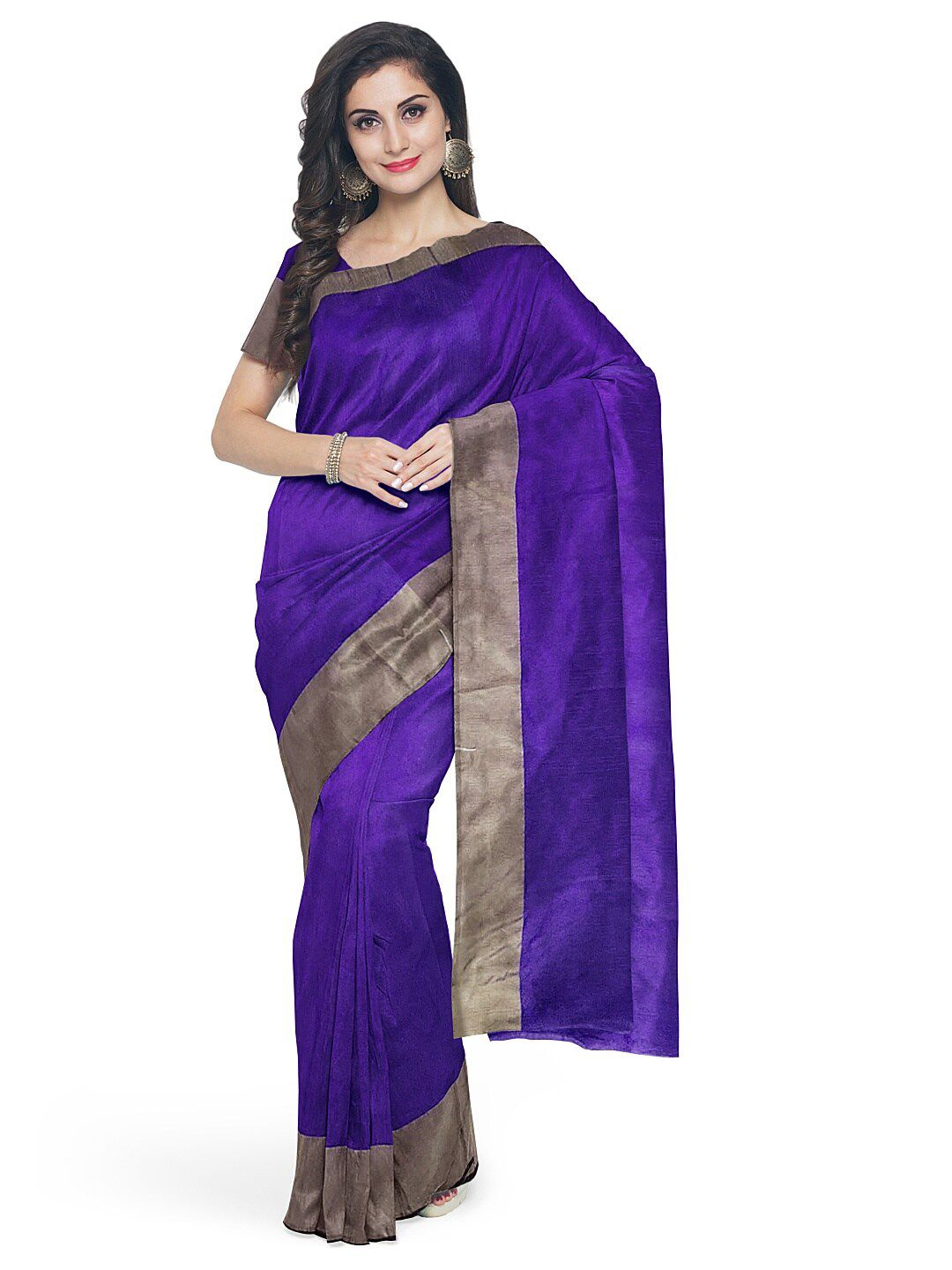 KALINI Purple & Grey Silk Cotton Ready to Wear Sungudi Saree Price in India