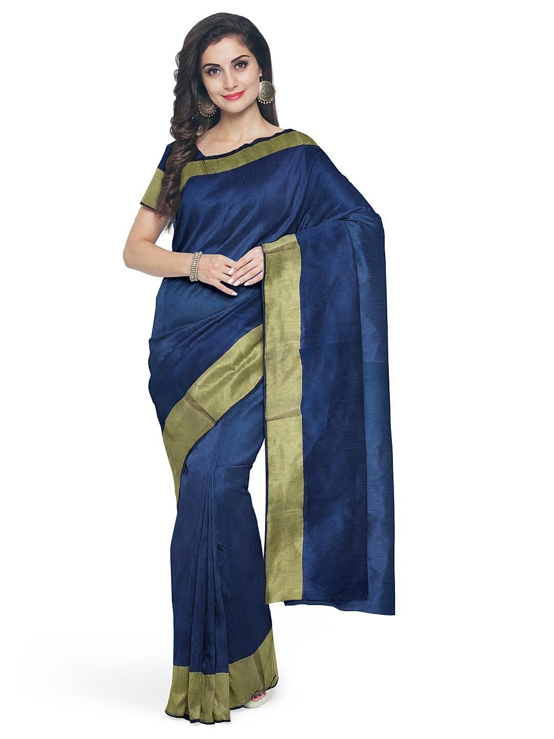 KALINI Navy Blue & Gold-Toned Silk Cotton Ready to Wear Sungudi Saree Price in India