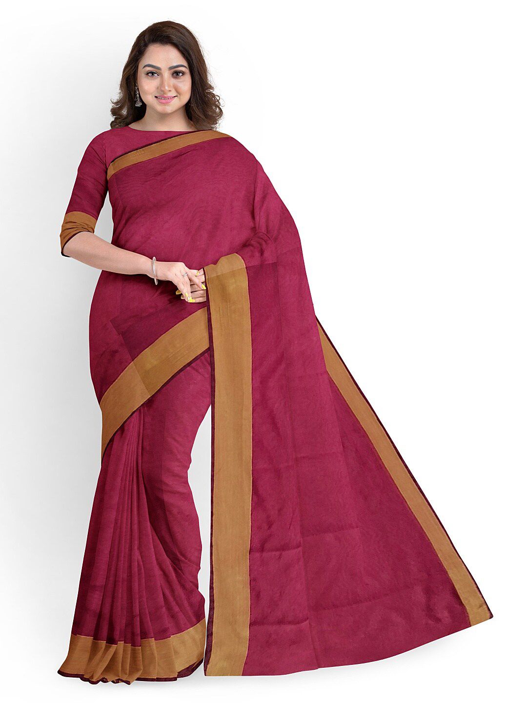 KALINI Maroon & Brown Silk Cotton Ready To Wear Sungudi Saree  With Un-Stitched Blouse Price in India