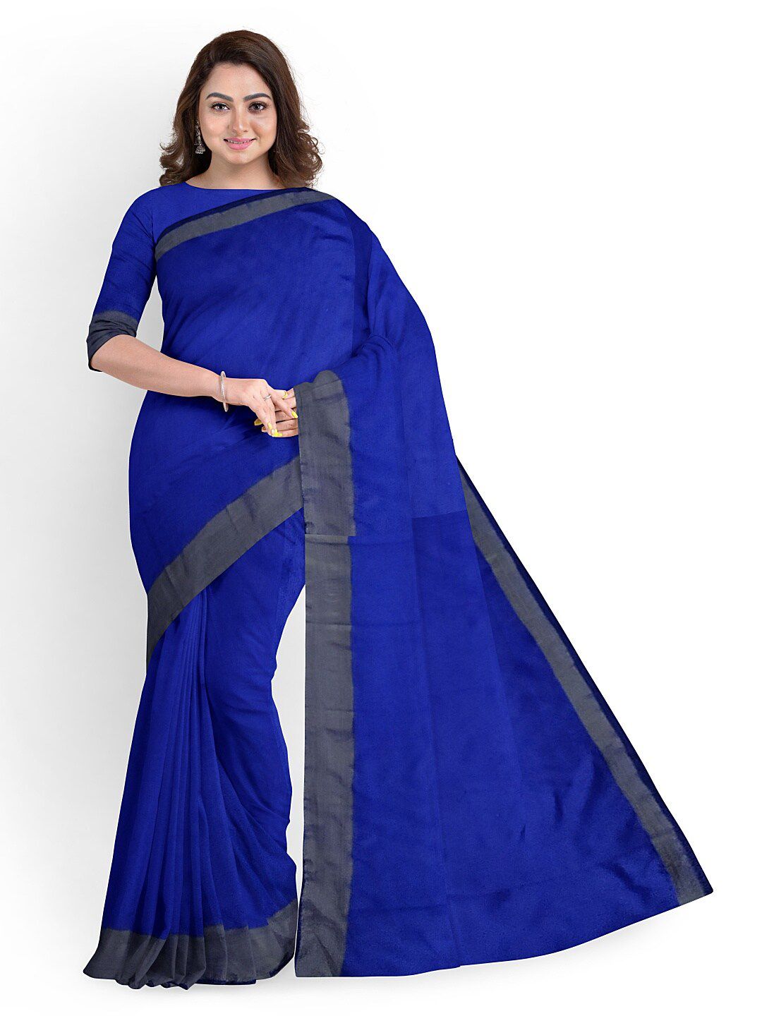 KALINI Blue & Grey Silk Cotton Ready To Wear Sungudi Saree  With Un-Stitched Blouse Price in India