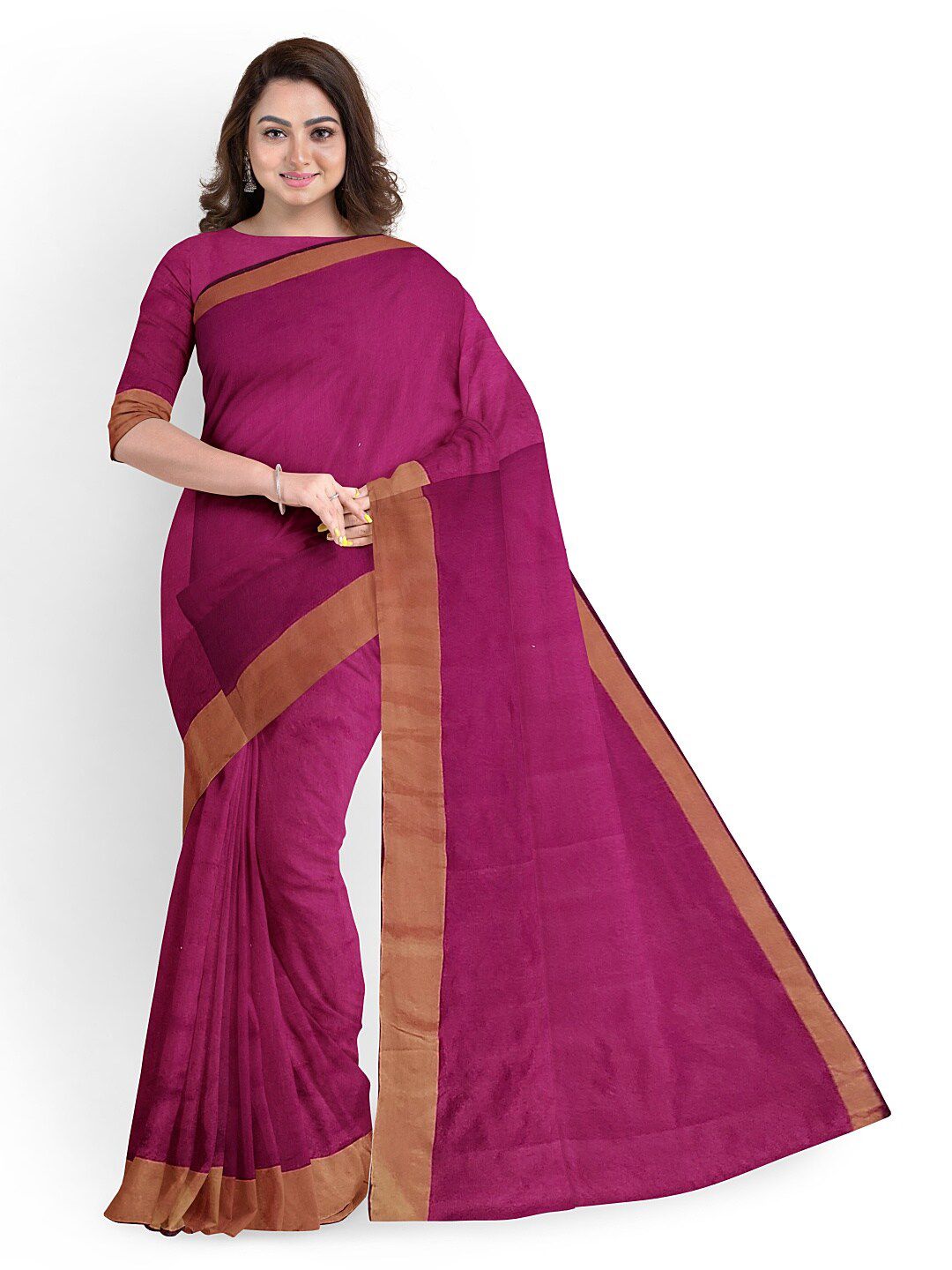 KALINI Pink & Brown Silk Cotton Ready To Wear Sungudi Saree With Un-Stitched Blouse Price in India