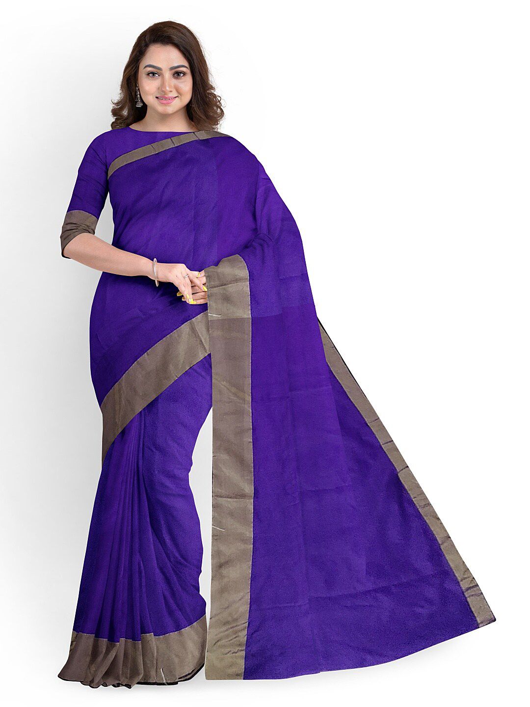 KALINI Purple & Grey Silk Cotton Ready To Wear Sungudi Saree With Un-Stitched Blouse Price in India