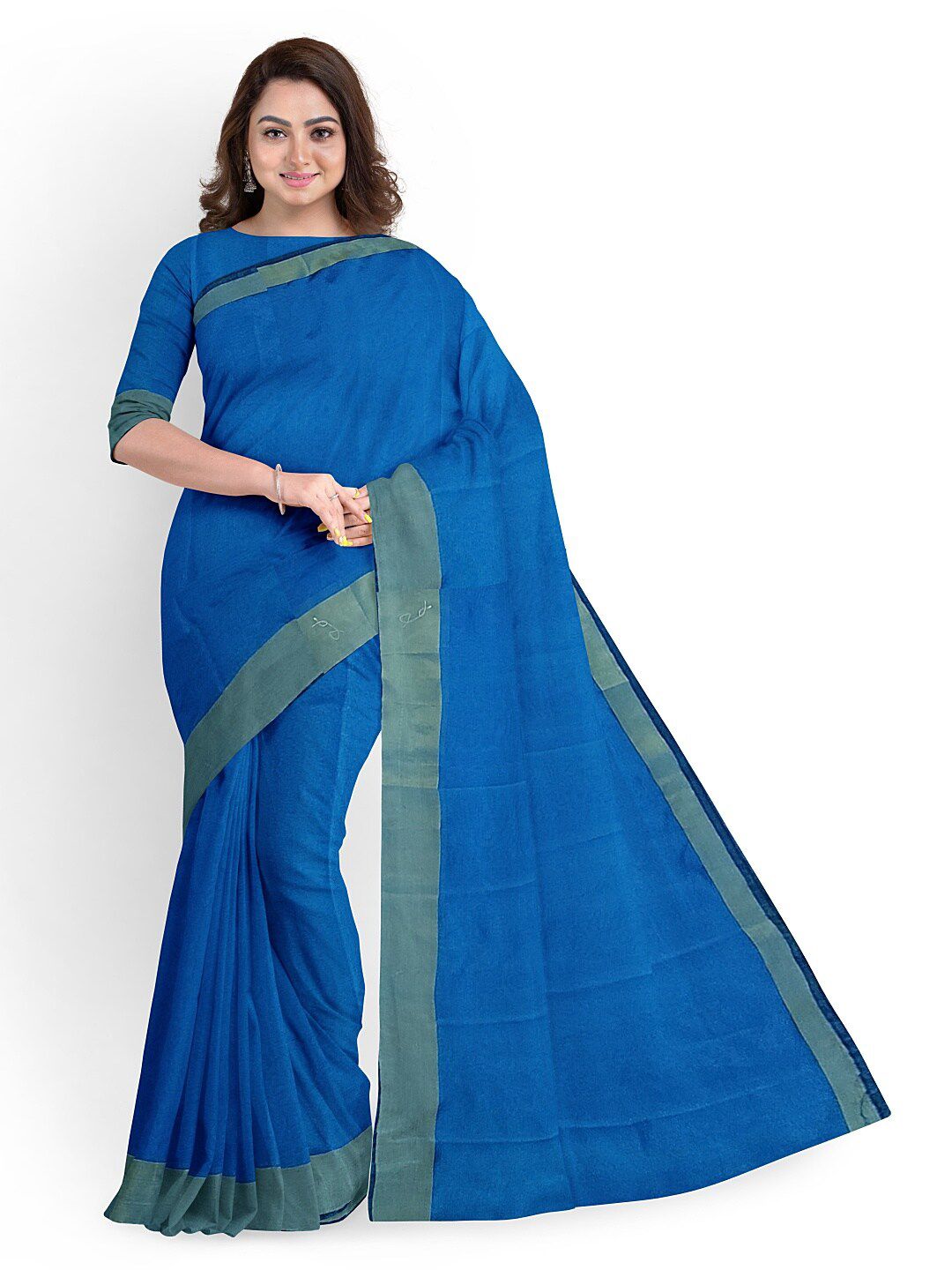 KALINI Blue & Grey Silk Cotton Ready To Wear Sungudi Saree With Un-Stitched Blouse Price in India