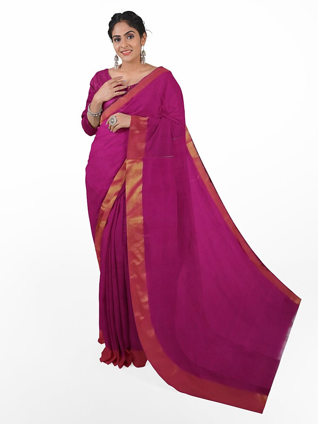 KALINI Pink Silk Cotton Ready To Wear Sungudi Saree With Un-Stitched Blouse Price in India