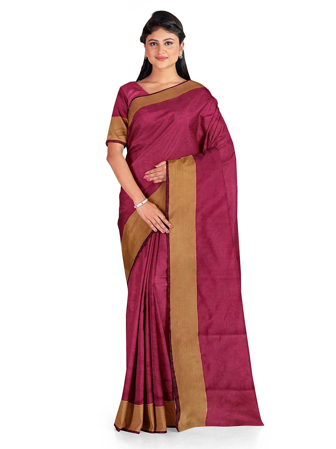 KALINI Maroon Silk Cotton Sungudi Saree Price in India