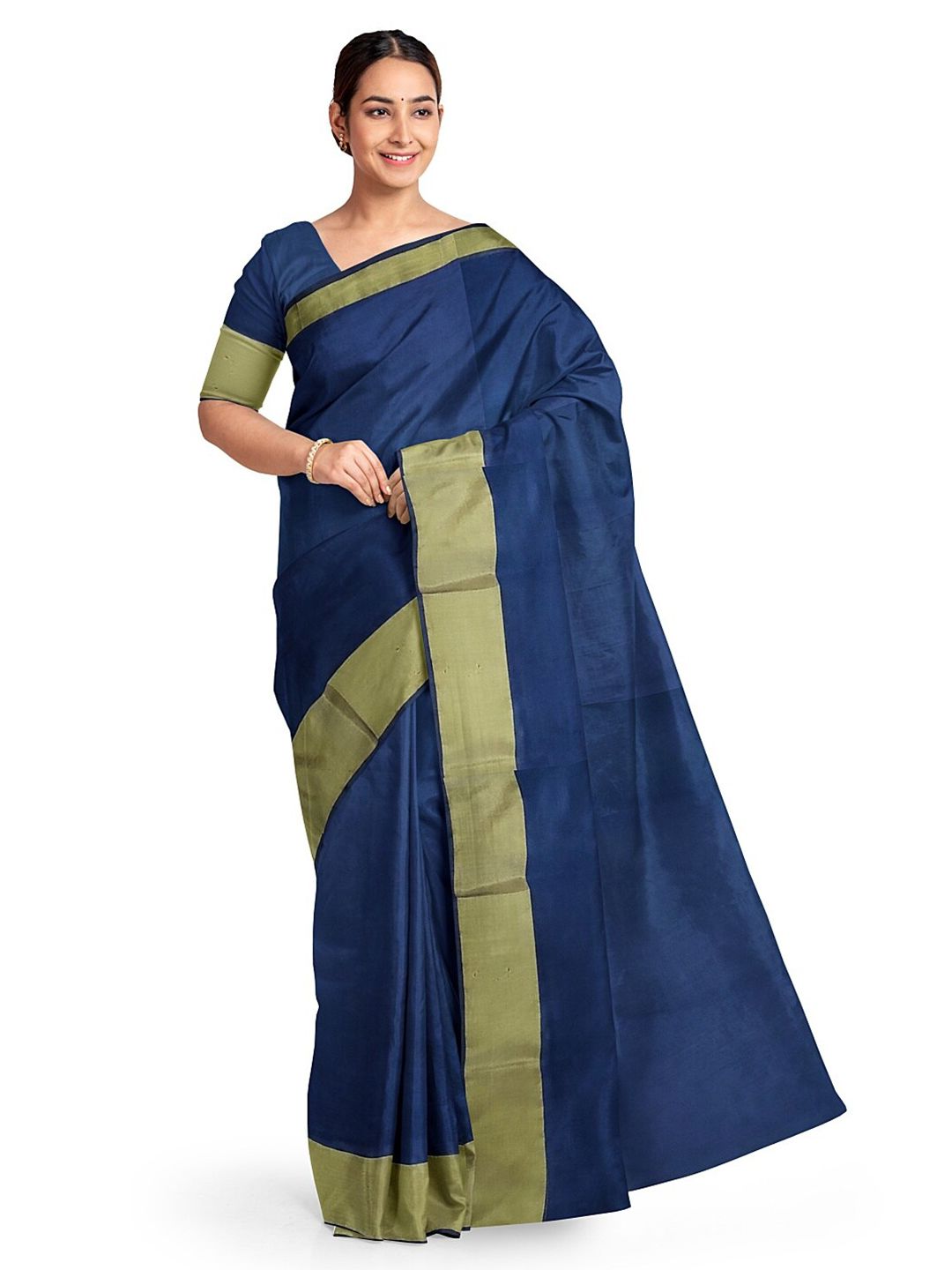 KALINI Navy Blue & Gold-Toned Silk Cotton Sungudi Saree Price in India