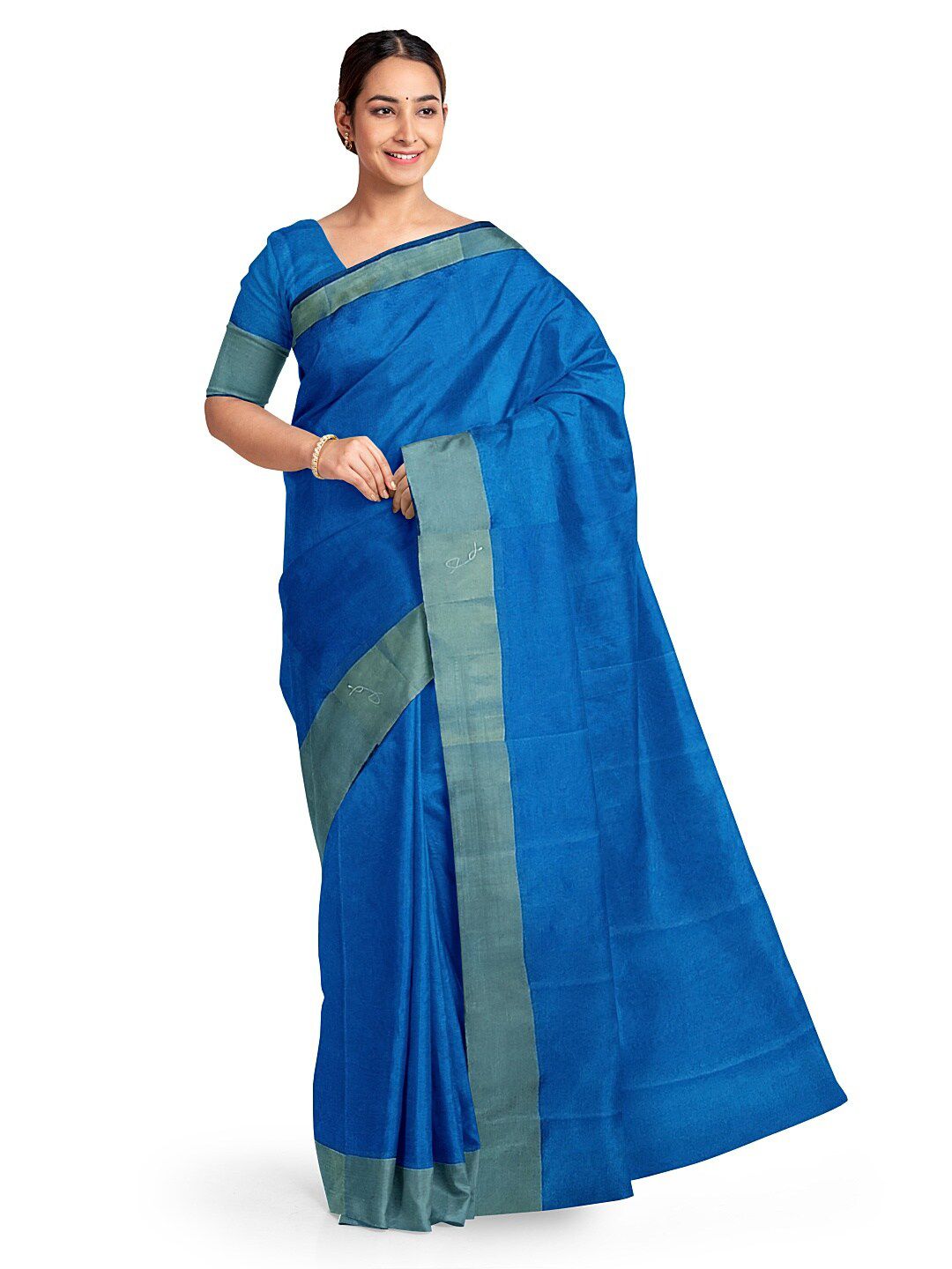 KALINI Blue & Gold-Toned Silk Cotton Sungudi Saree Price in India