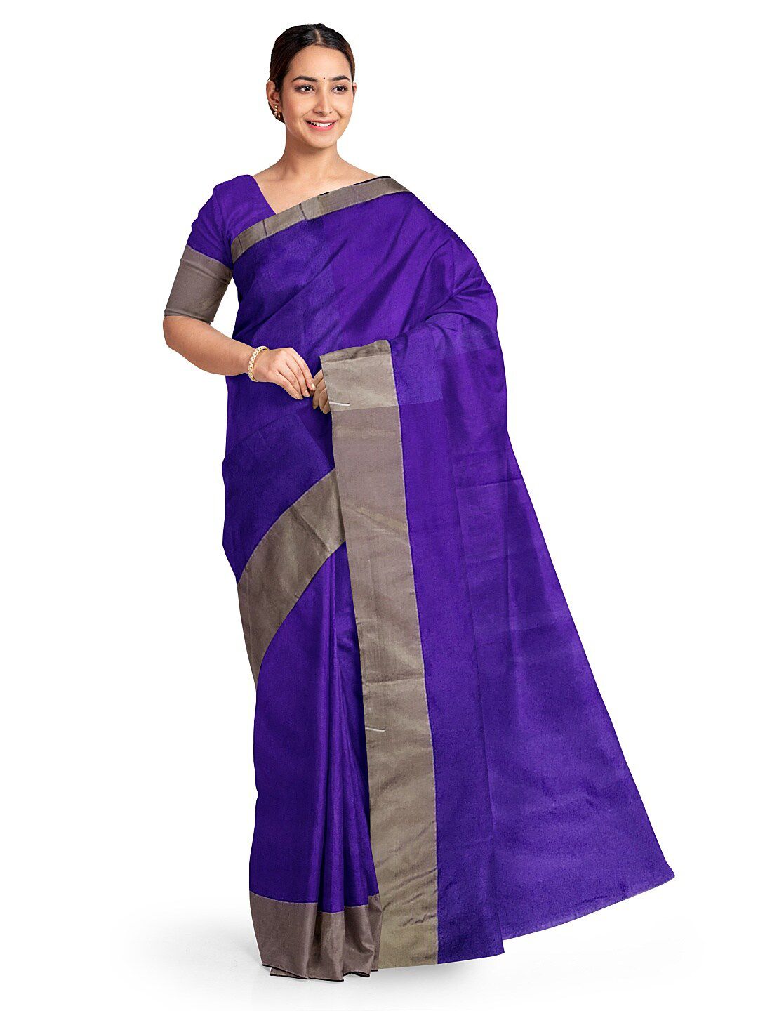 KALINI Blue & Gold-Toned Silk Cotton Sungudi Saree Price in India