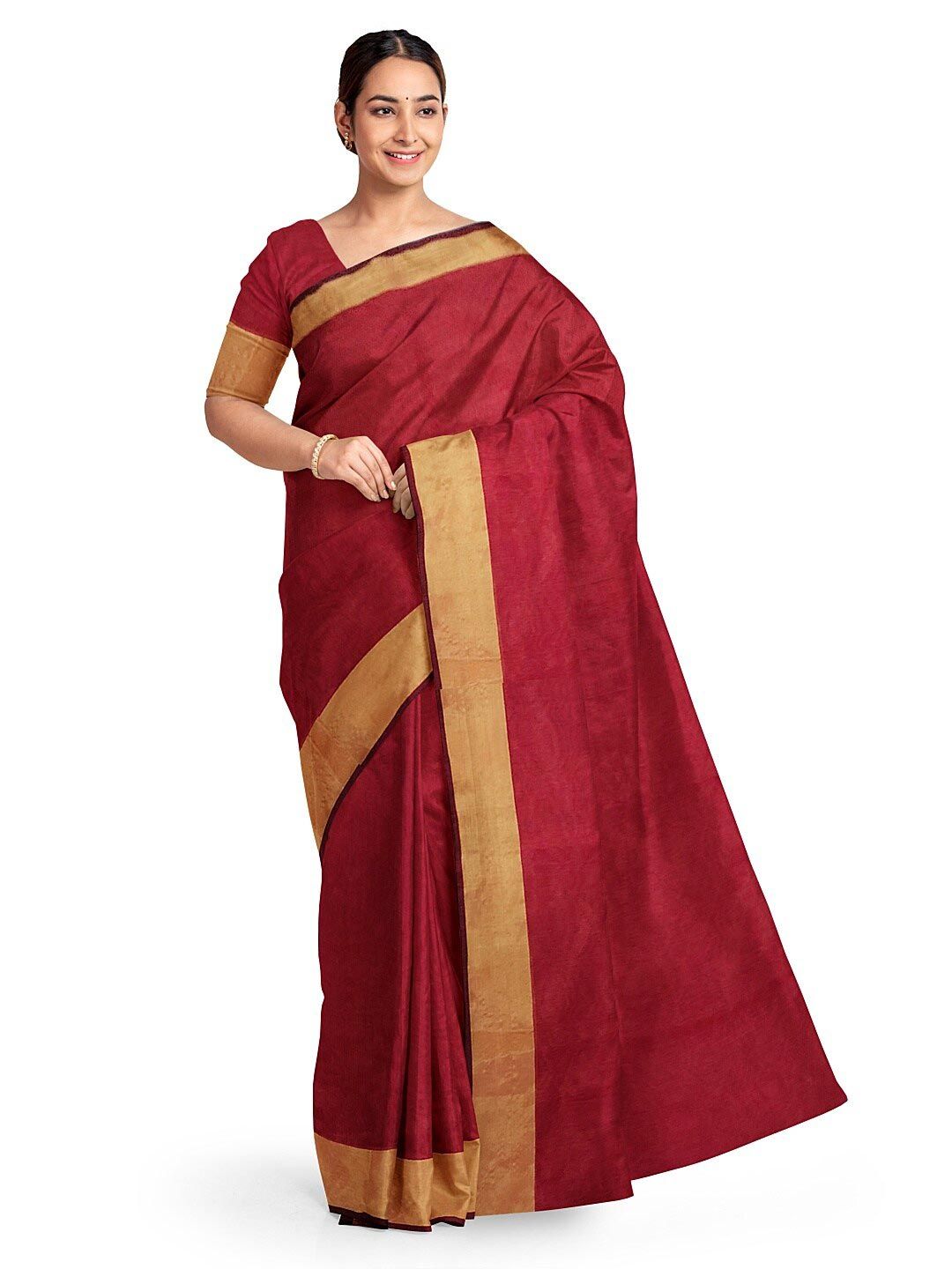 KALINI Red & Gold-Toned Silk Cotton Sungudi Saree Price in India