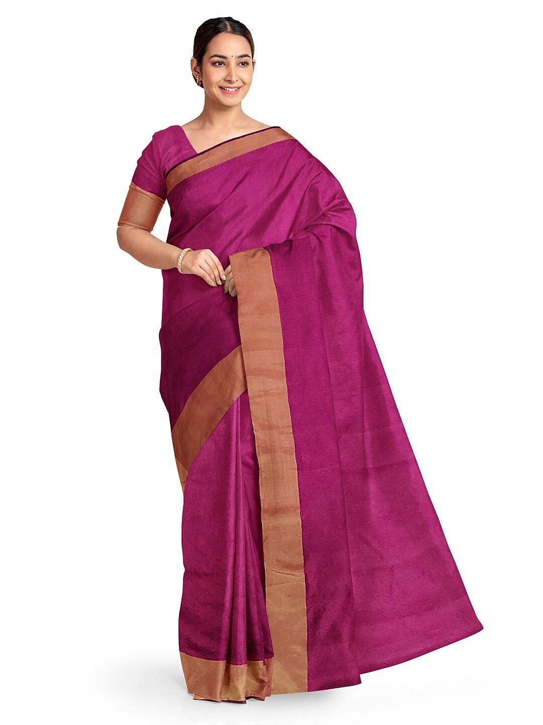 KALINI Pink & Gold-Toned Silk Cotton Sungudi Saree Price in India