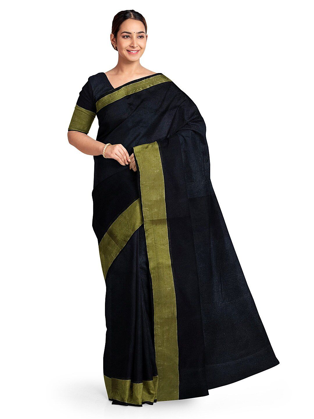 KALINI Black & Gold-Toned Silk Cotton Sungudi Saree Price in India