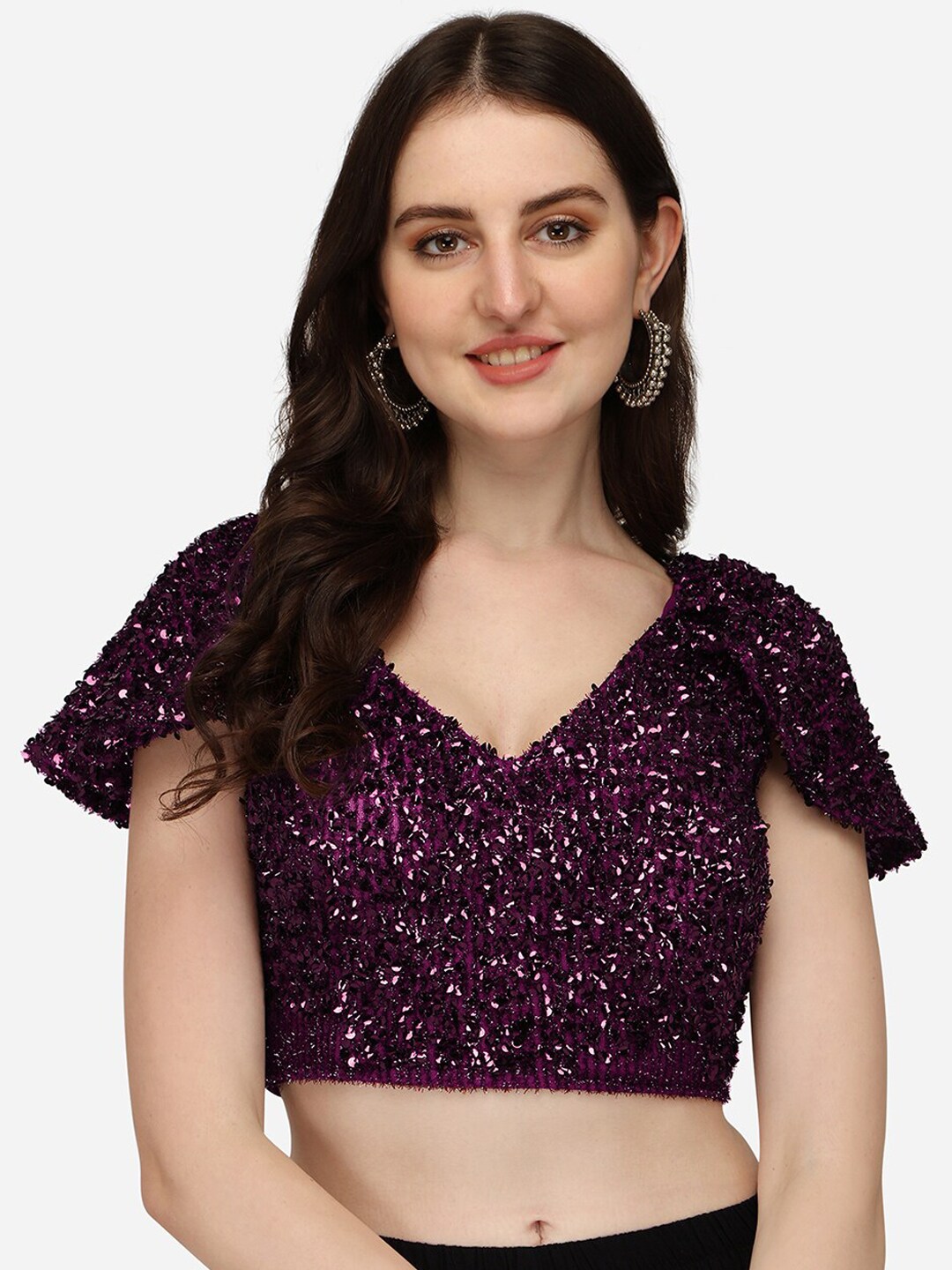 PUJIA MILLS Women Violet Embellished Saree Blouse Price in India