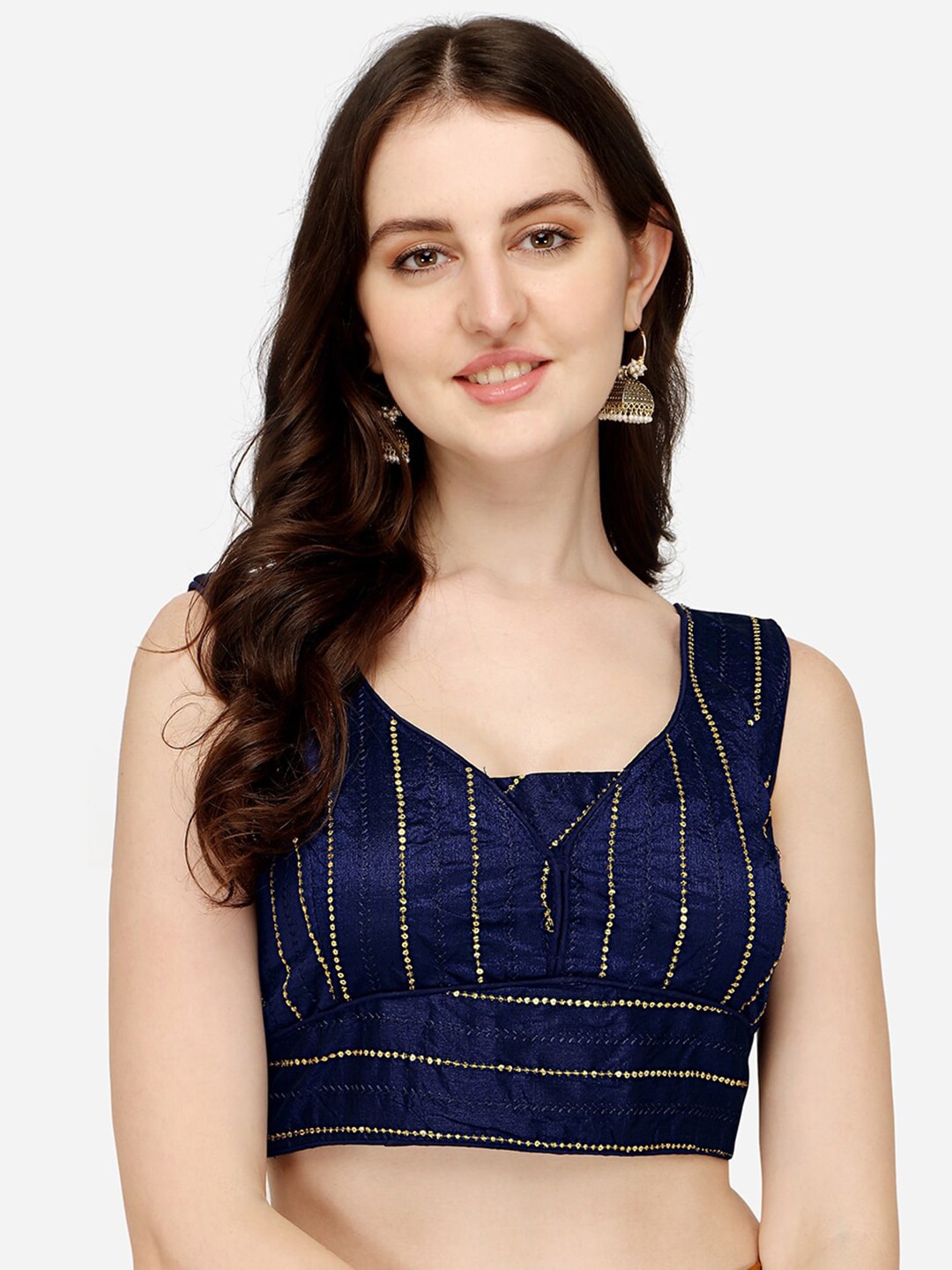 PUJIA MILLS  Navy Blue Embroidered Saree Blouse Price in India