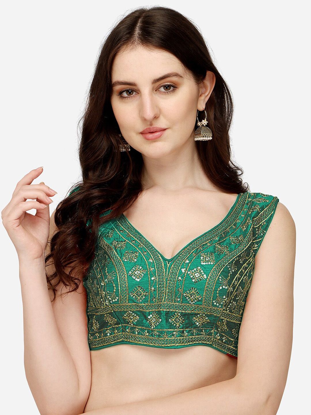 PUJIA MILLS Women Green Sequinned Saree Blouse Price in India