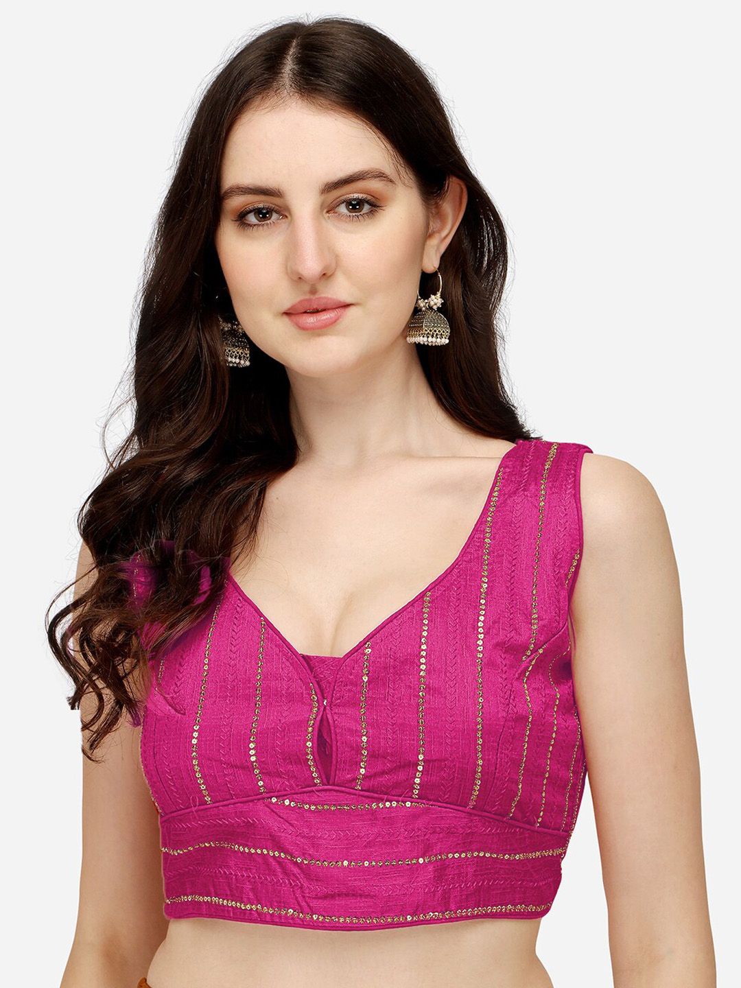 PUJIA MILLS Pink Sequinned Silk Saree Blouse Price in India