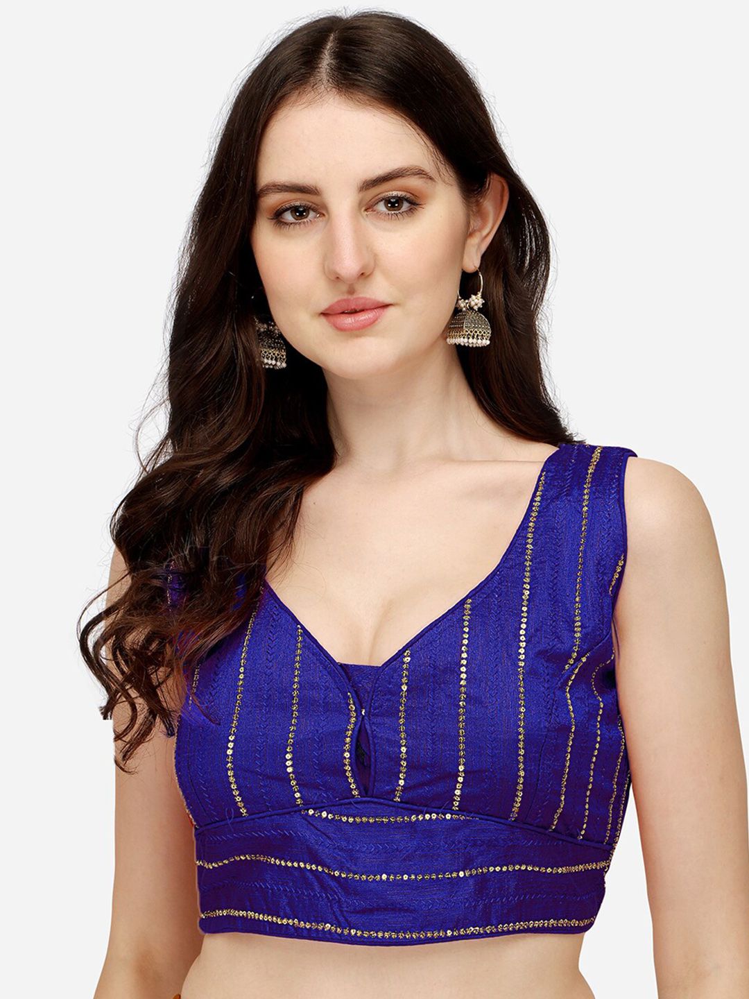 PUJIA MILLS Women Blue Sequinned Saree Blouse Price in India