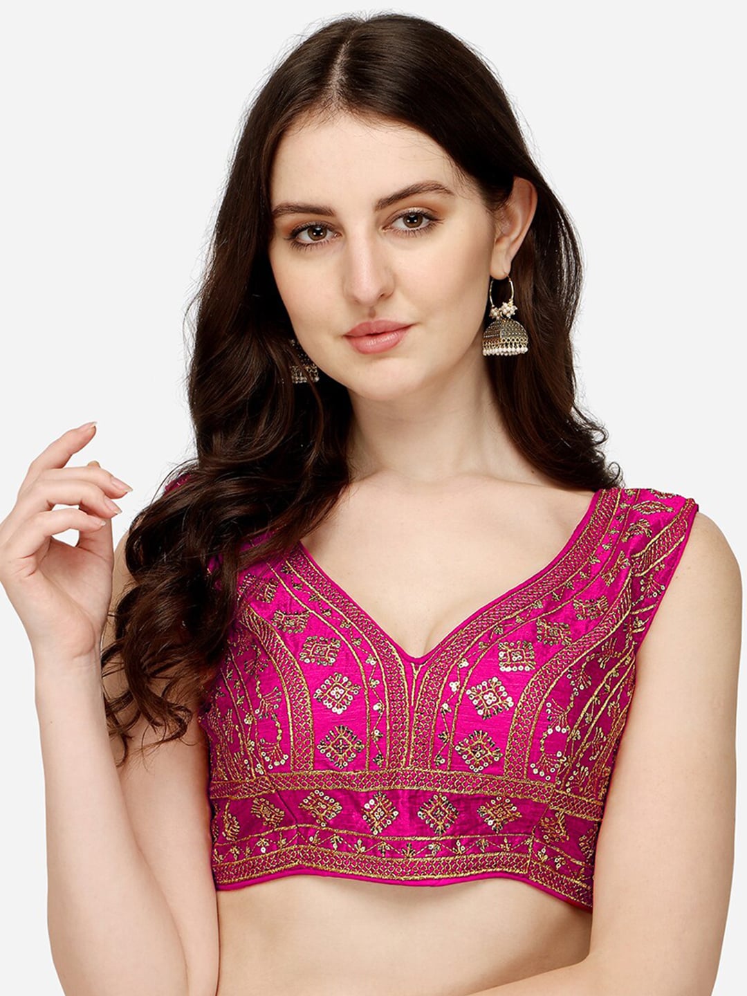 PUJIA MILLS Women Pink Embroidered Saree Blouse Price in India
