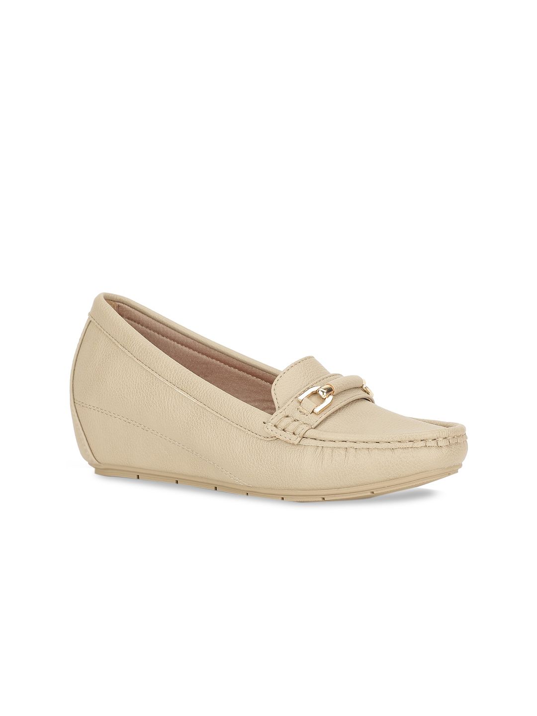 Bata Women Beige Solid PU Loafers Price in India