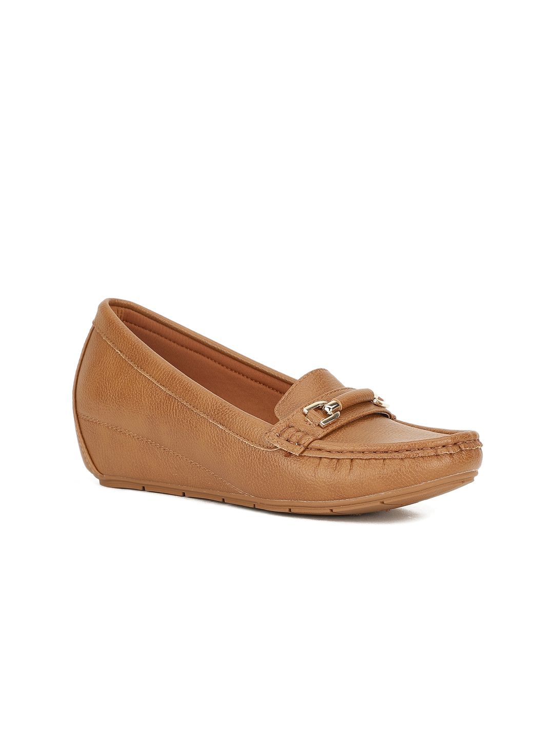 Bata Women Tan Solid PU Loafers Price in India