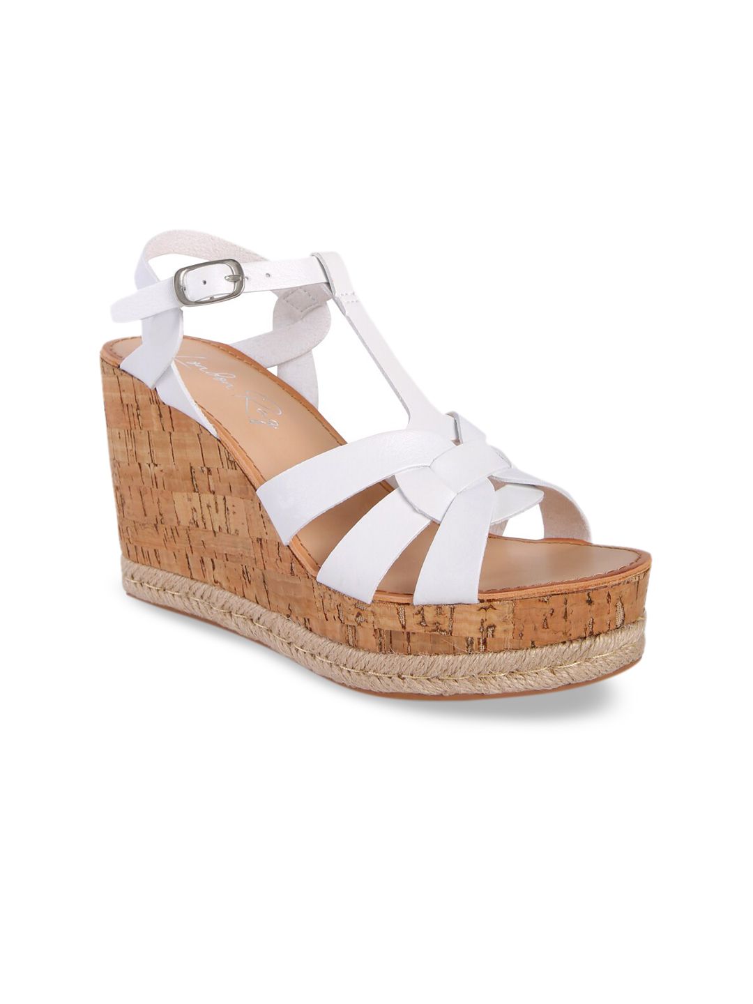 London Rag Women White PU Wedge Sandals with Buckles Price in India
