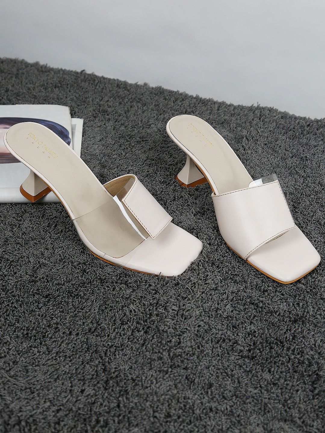 Tokyo Talkies White Embellished Block Mules