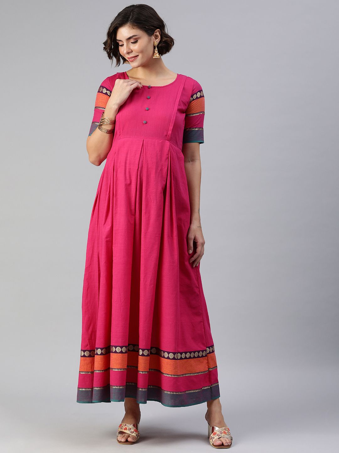 Swishchick Fuchsia Pink Solid Maternity Maxi Dress Price in India