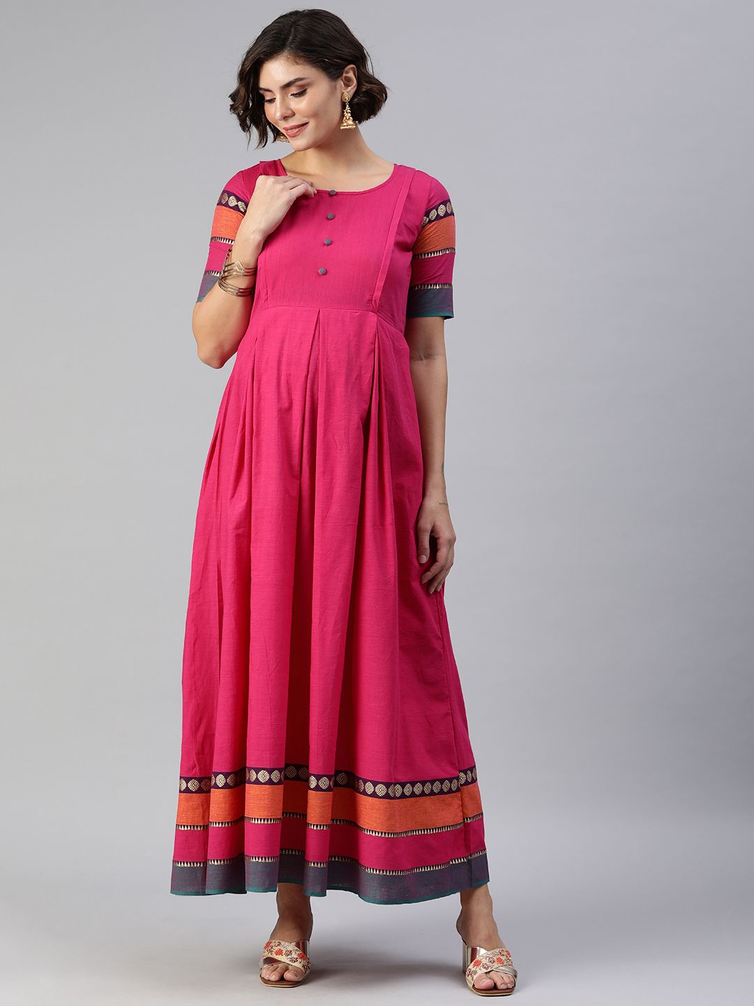 fuchsia maxi dress with sleeves