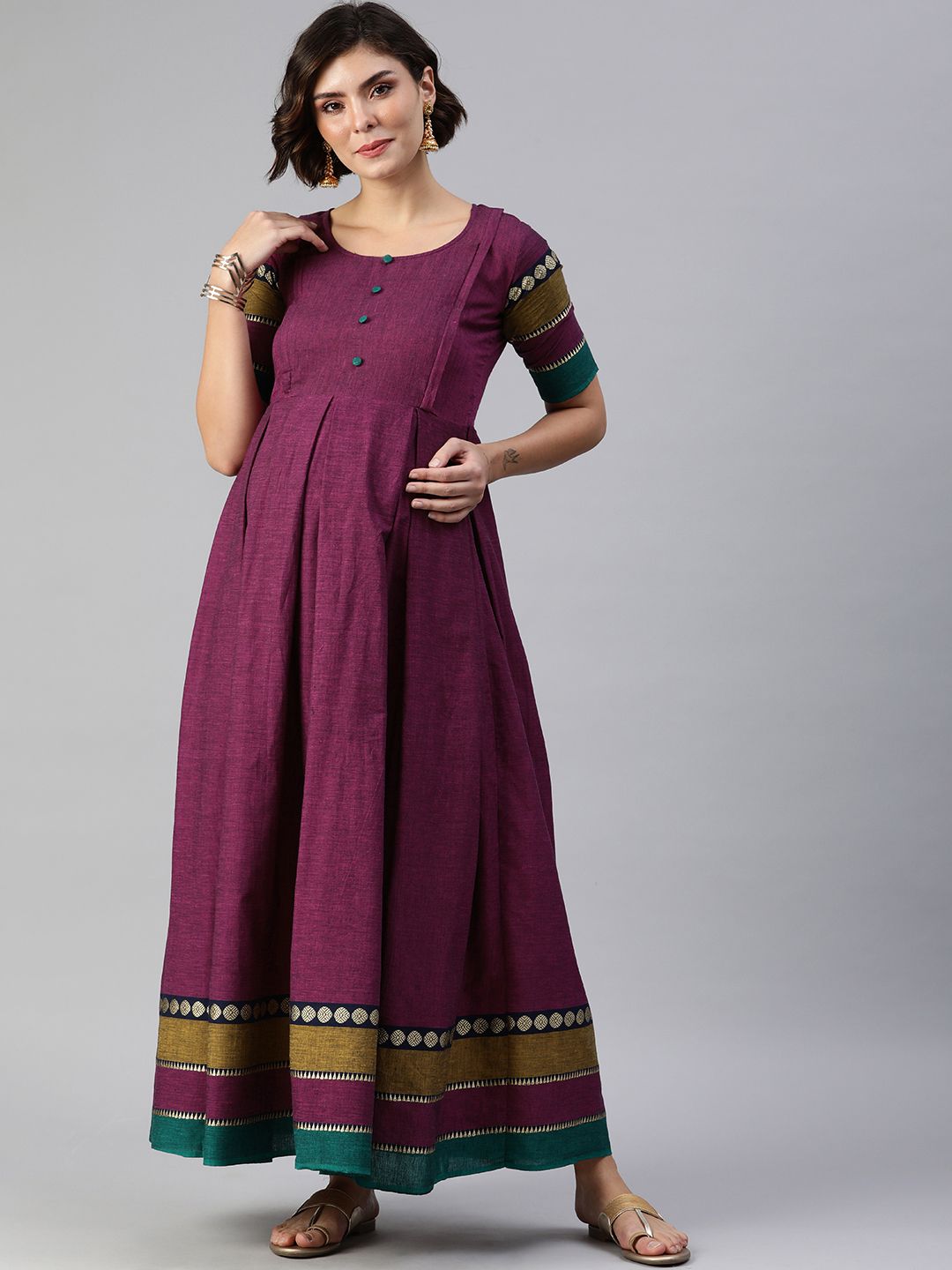 Swishchick Magenta Solid Maternity Maxi Dress Price in India