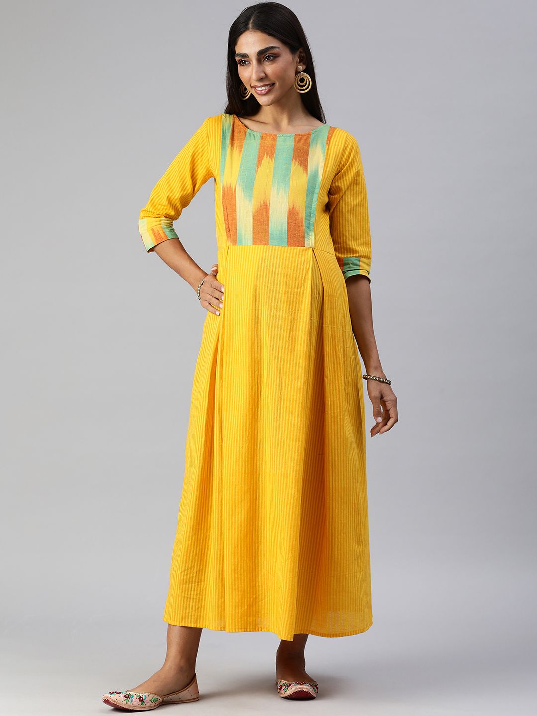 Swishchick Yellow Solid Maternity Midi Dress Price in India