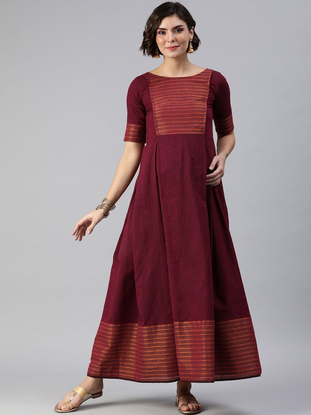 Swishchick Maroon Solid Maternity Maxi Dress Price in India