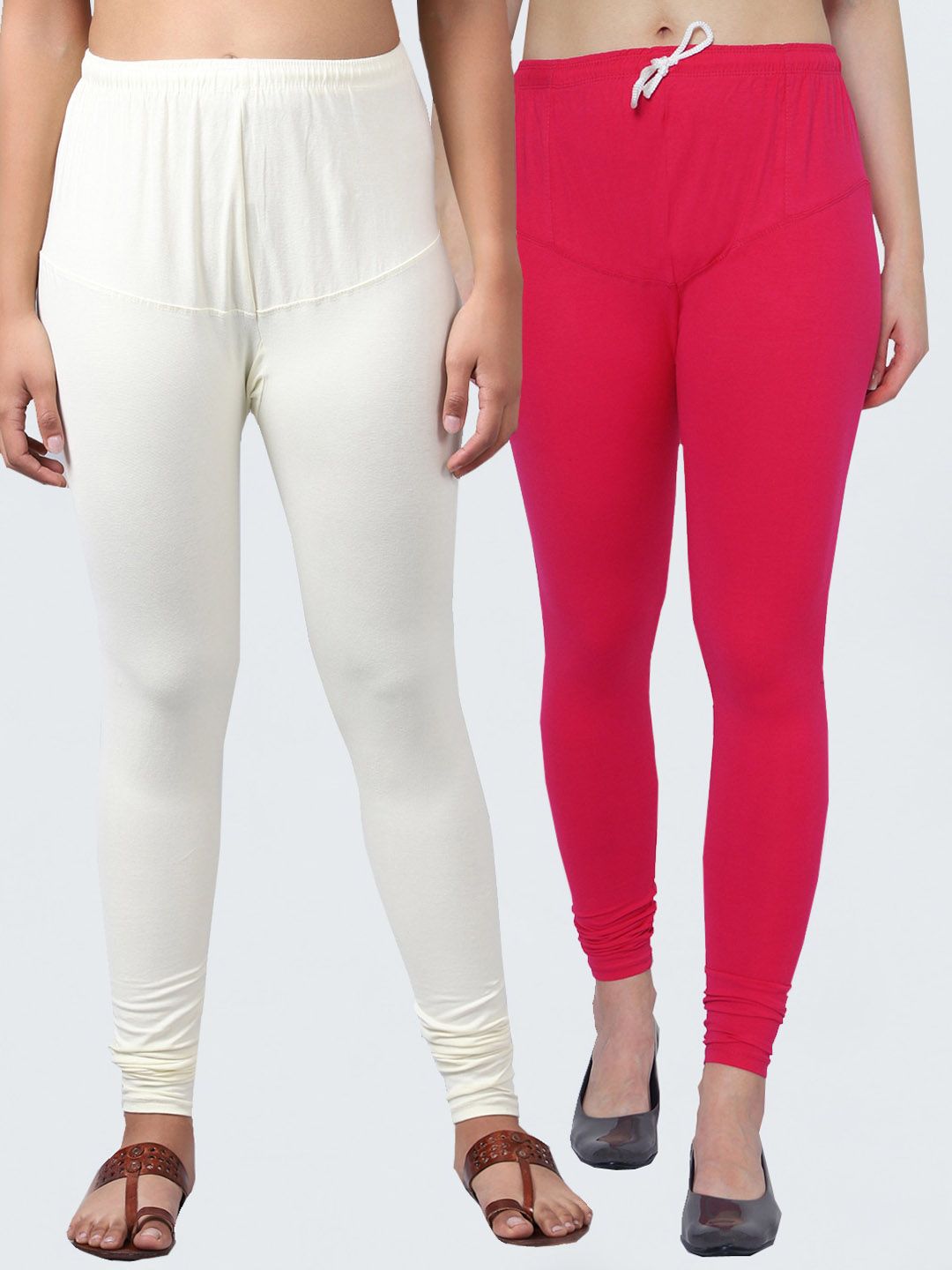 GRACIT Women Pack Of 2 Pink & White Solid Churidar-Length Leggings Price in India