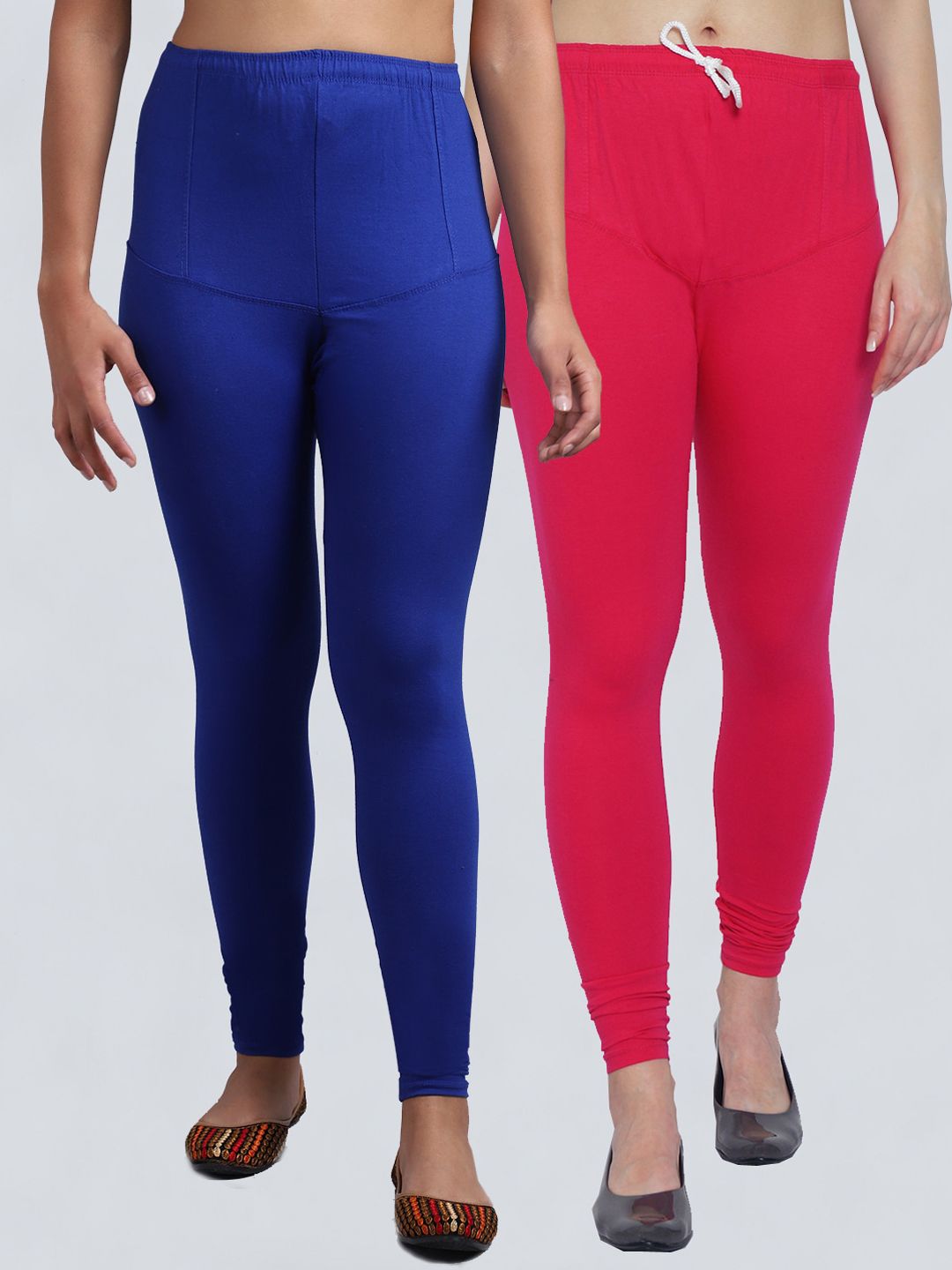 GRACIT Women Blue and Pink Pack Of 2 Solid Churidar-Length Leggings Price in India