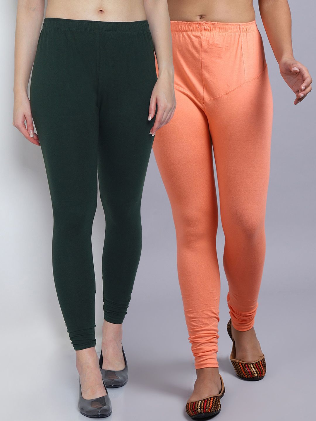 GRACIT Women Pack Of 2 Black & Orange Solid Churidar-Length Leggings Price in India