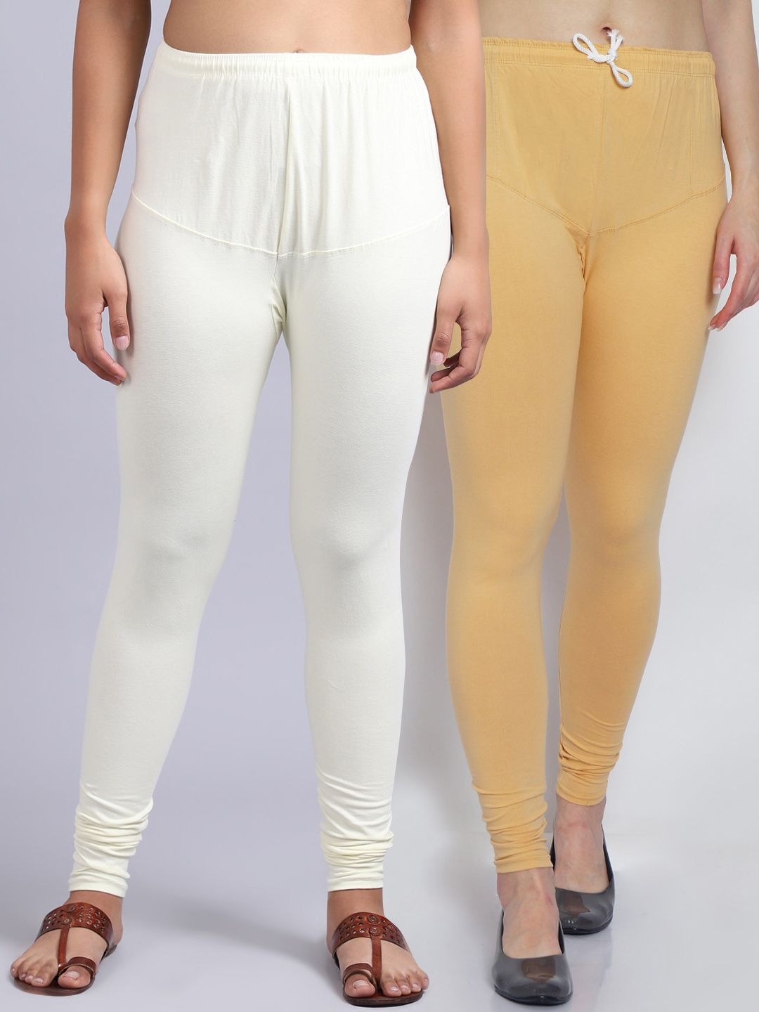 GRACIT Women Pack Of 2 Solid Skin, Off White Churidar Length Leggings Price in India