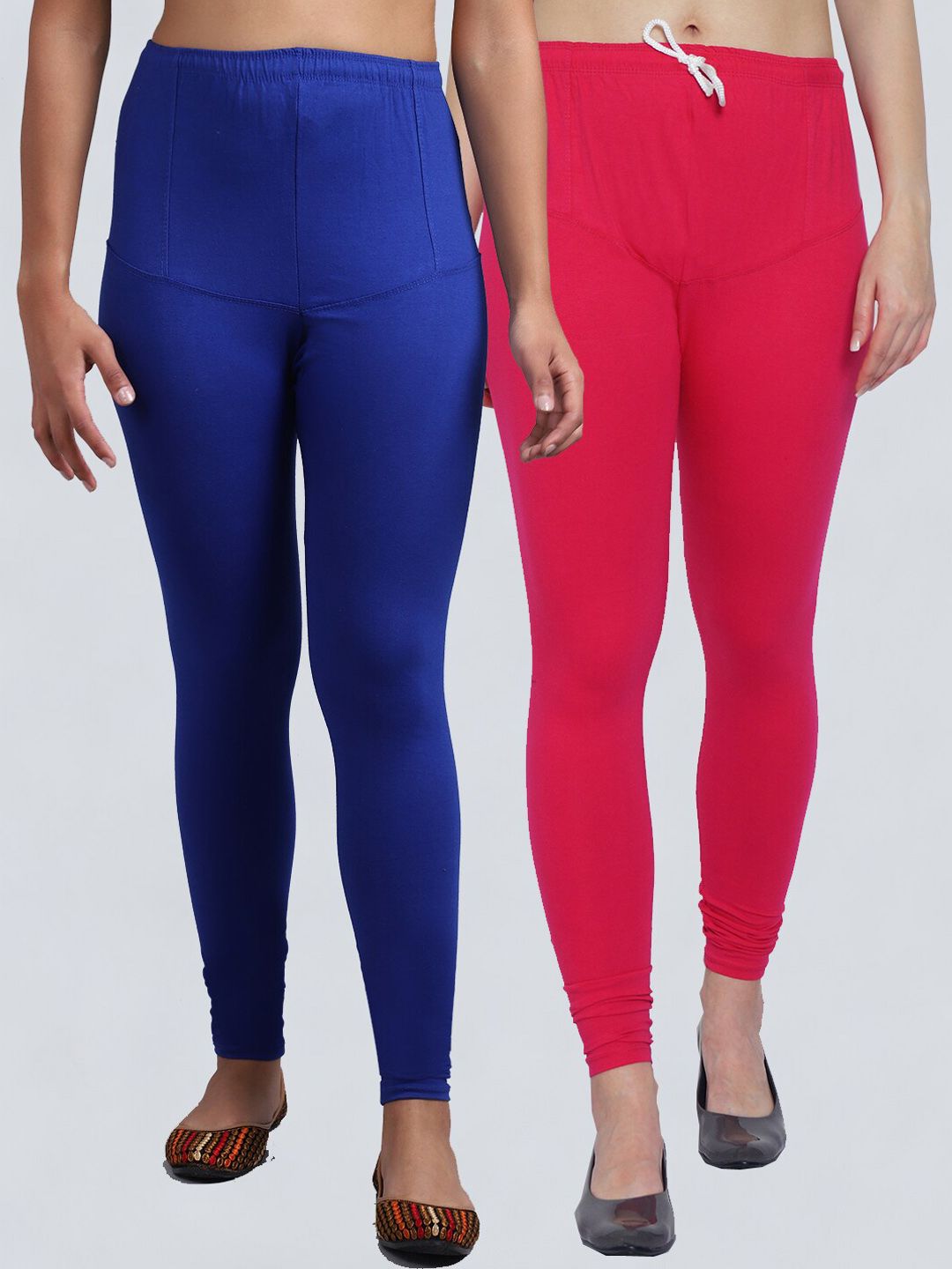 GRACIT Women Pack of 2 Blue and Red Solid Churidar Length Legging Price in India
