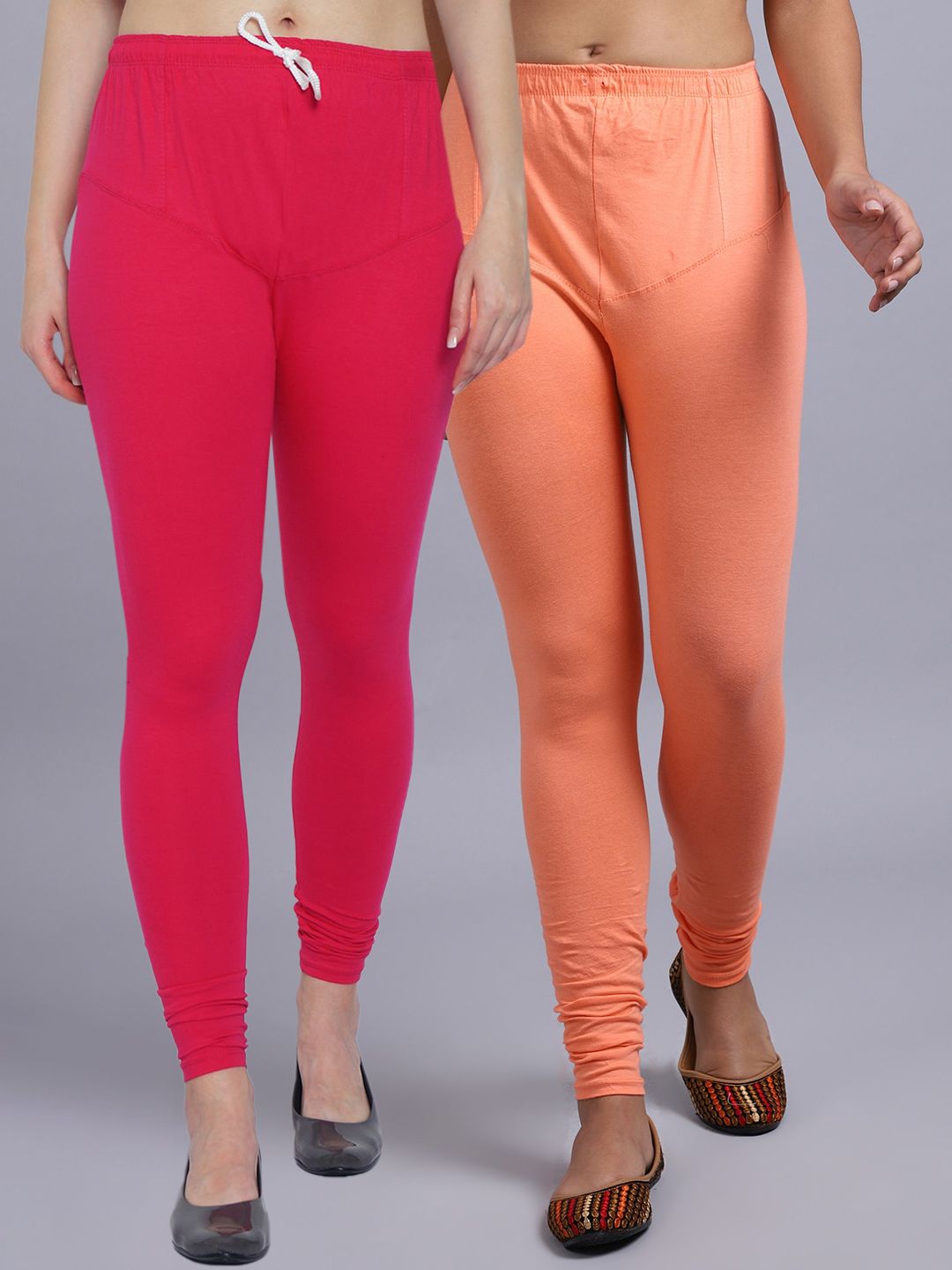 GRACIT Women Pack Of 2 Pink & Peach Solid Churidar-Length Leggings Price in India