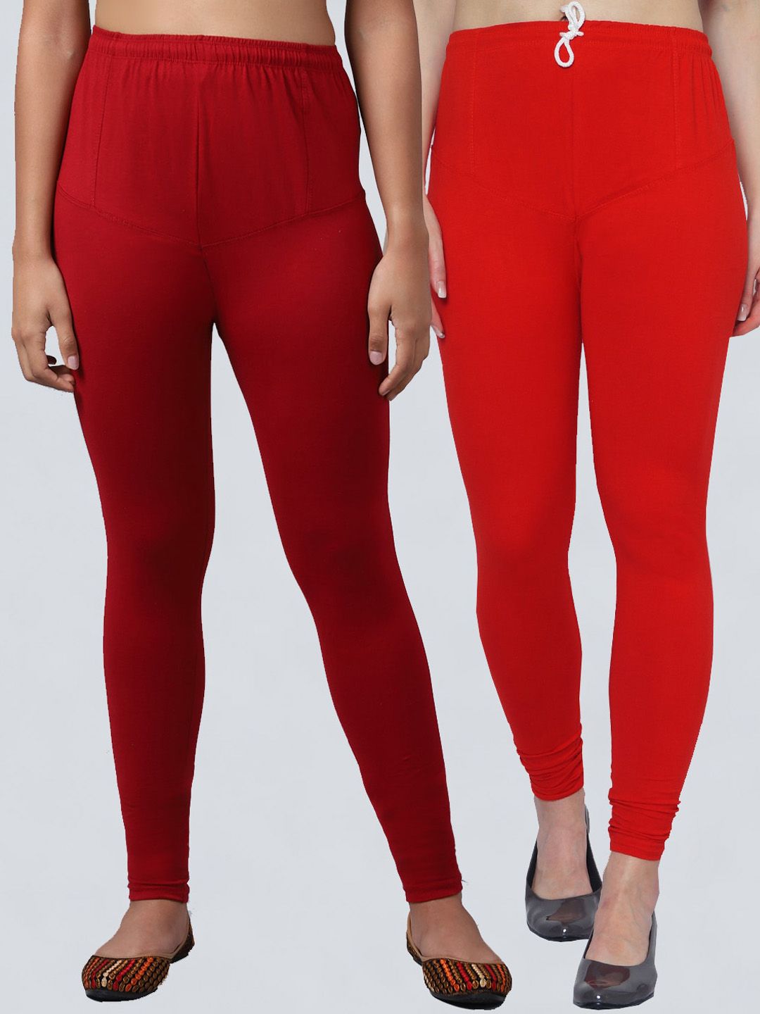 GRACIT Women Red And Maroon Solid Cotton Leggings (2 sets) Price in India