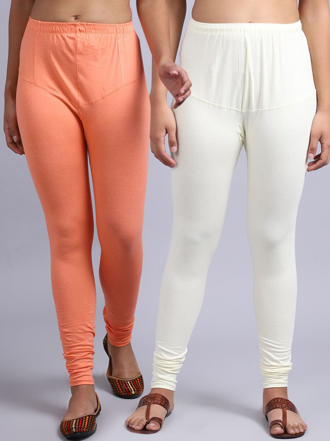 GRACIT Set of 2 Women Peach & Off White Leggings Price in India