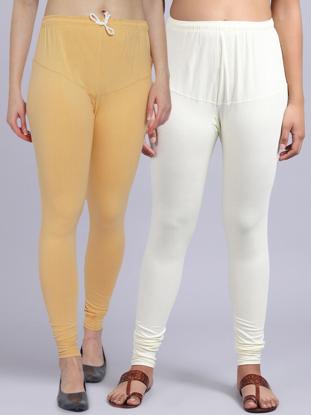 GRACIT Women Pack Of 2 Beige & Off-White Solid Churidar Length Leggings Price in India