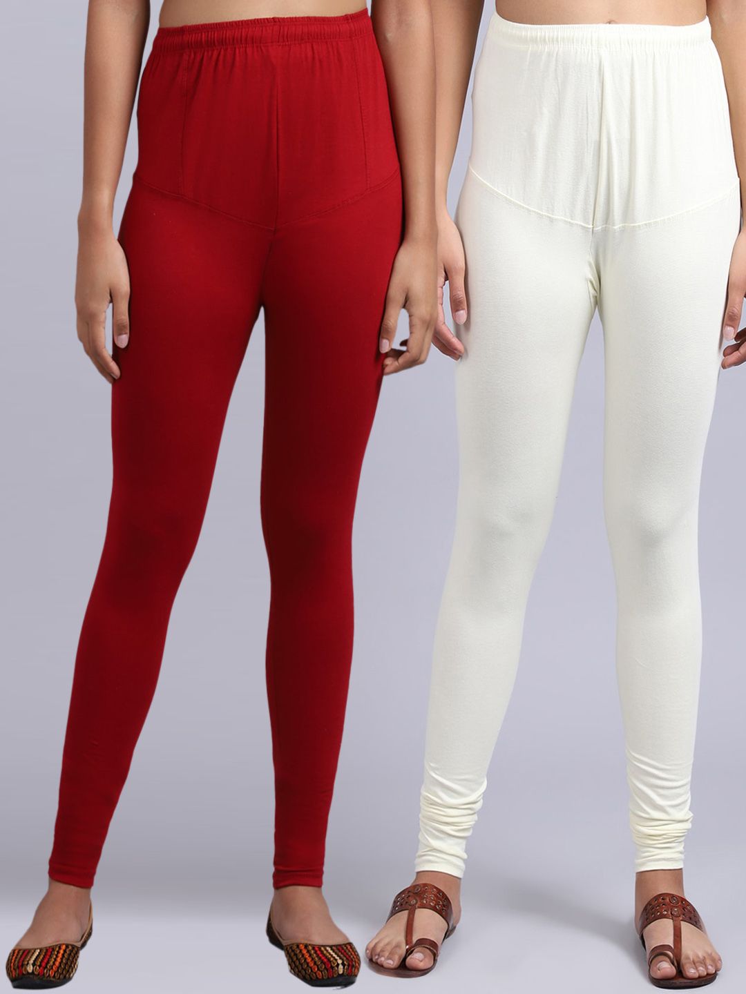 GRACIT Women Pack Of 2 Maroon & Off White Solid Churidar Length Leggings Price in India