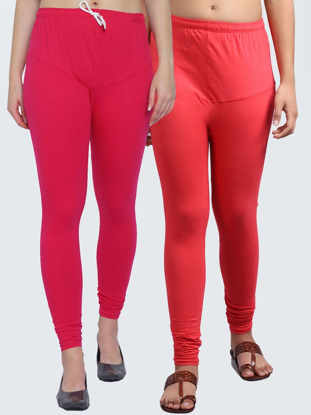 GRACIT Women Pack Of 2 Pink & Orange Solid Churidar Length Leggings Price in India