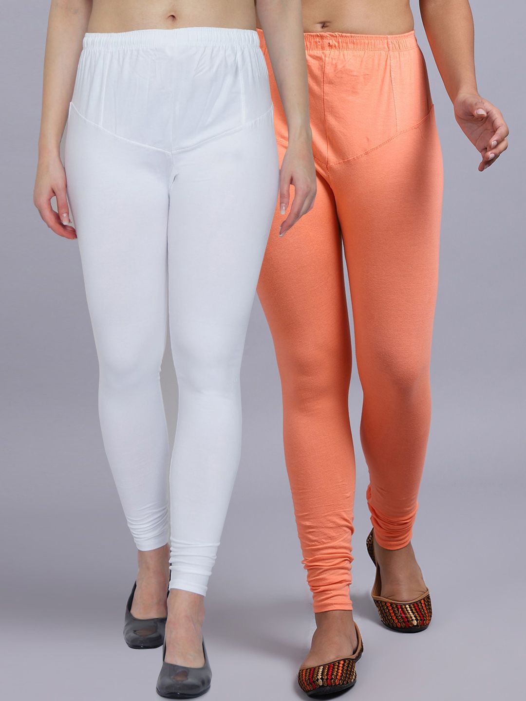 GRACIT Women Pack Of 2 White Peach Leggings Price in India