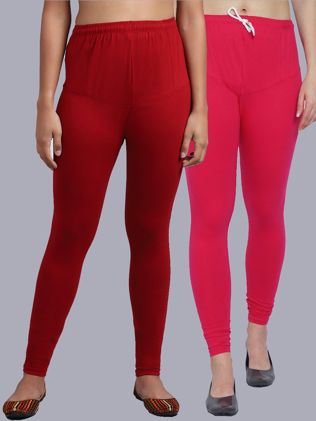 GRACIT Women Pack Of 2 Pink & Maroon Solid Churidar-Length Leggings Price in India