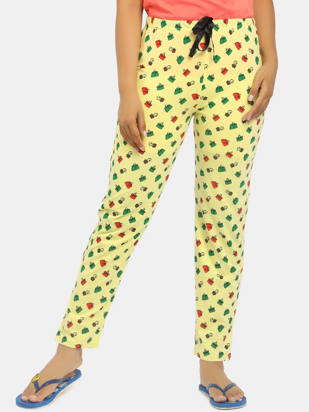 V-Mart Women Yellow & Red Printed Lounge Pants Price in India